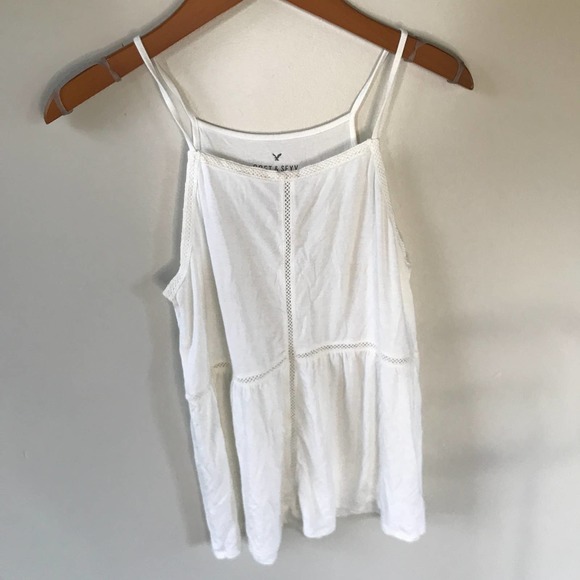 American Eagle Outfitters Tops - American Eagle size S white high neck soft & sexy tank top flare hem sheer panel